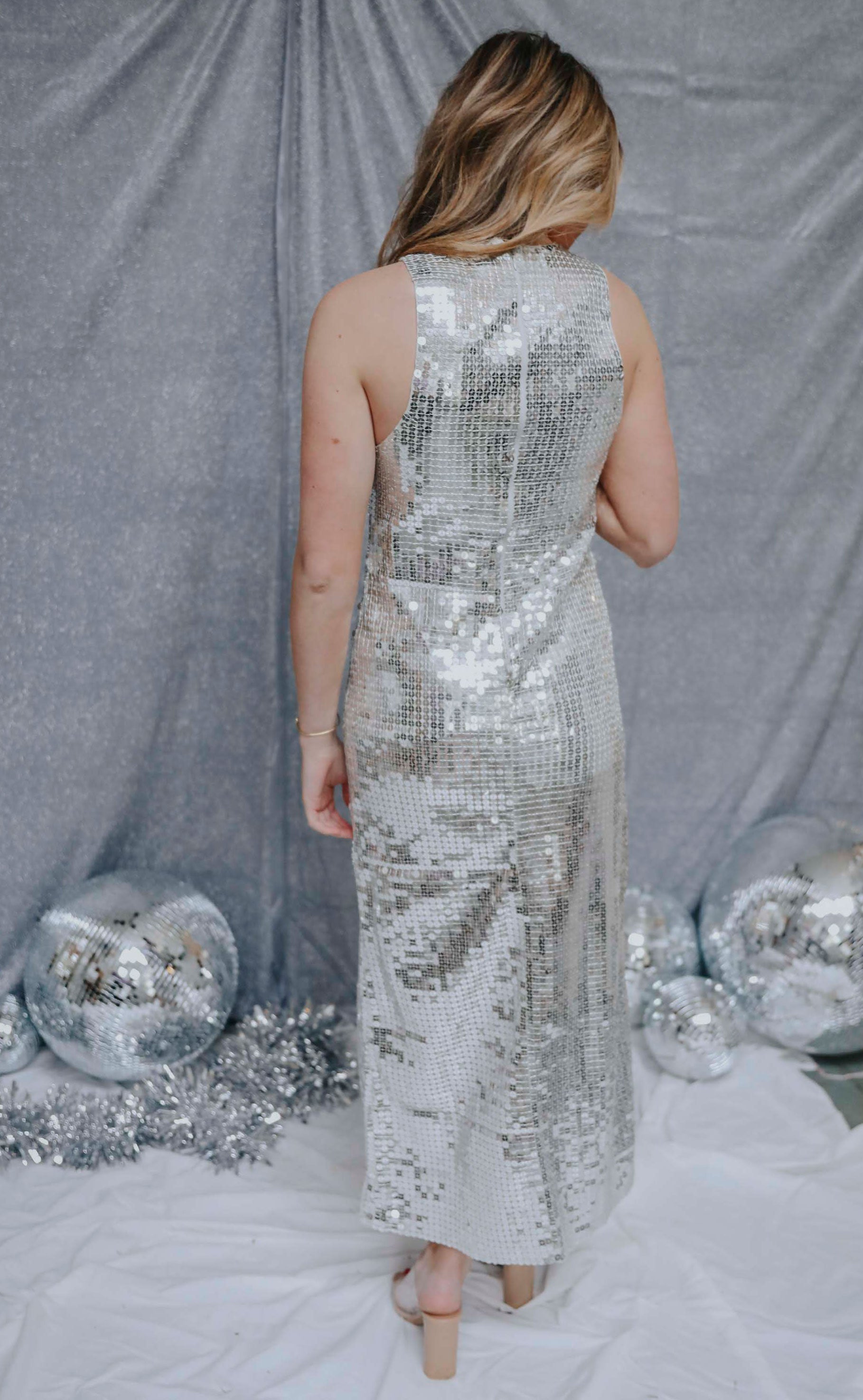 silver maxi dress
